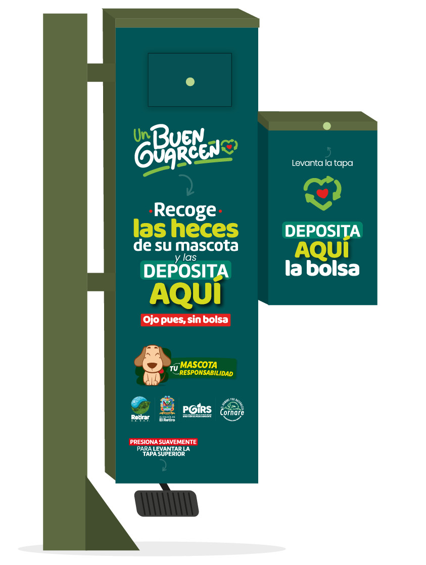 Módulo canino con contenedor de heces, contenedor de bolsas y apertura con pedal